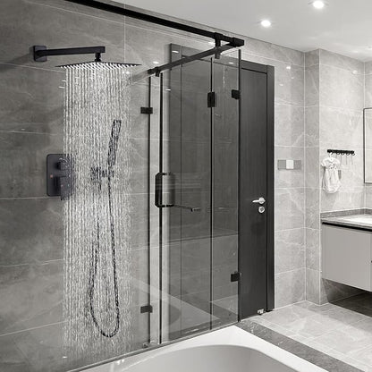 Shower Faucet Set, Matte Black Rainfall Shower System Complete Wall Mounted for Bathroom with 12 Inch Square Shower Head and Handheld Shower Head Rain Mixer Combo Set