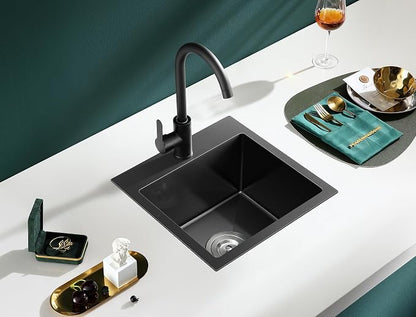 18"x18" Drop-In Single Bowl Sink 18 Gauge 304 Black Steel 1-Hole | 18 inch Black Drop-in Sink | 9" Deep Basin | Topmount/Overmount | 1-hole | Single Bowl | Small Kitchen/Wet Bar