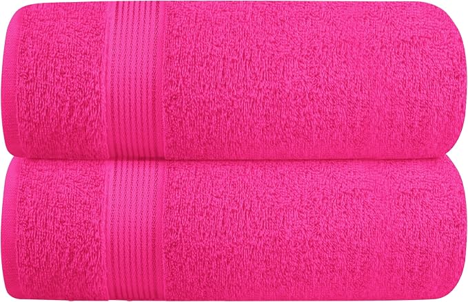 Cotton 2 Pack Oversized Bath Towel Set 28x55 inches, Large Bath Towels, Ultra Absorbant Compact Quickdry & Lightweight Towel, Ideal for Gym Travel Camp Pool - Hot Pink