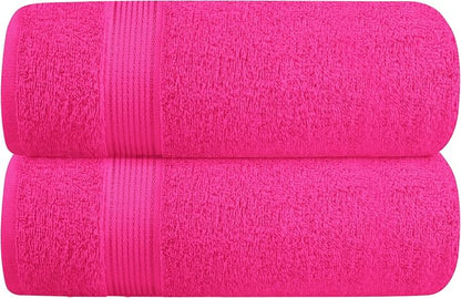 Cotton 2 Pack Oversized Bath Towel Set 28x55 inches, Large Bath Towels, Ultra Absorbant Compact Quickdry & Lightweight Towel, Ideal for Gym Travel Camp Pool - Hot Pink