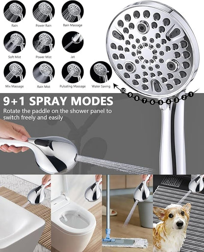 PDPBath High Pressure Rainfall Shower Head with Handheld Combo, Height Adjustable Dual Handheld Shower Head Combo with Slide Bar for Easy Reach, Chrome