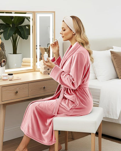 NY Threads Women's Fleece Shawl Collar Bathrobe Plush Long Spa Robe, Medium