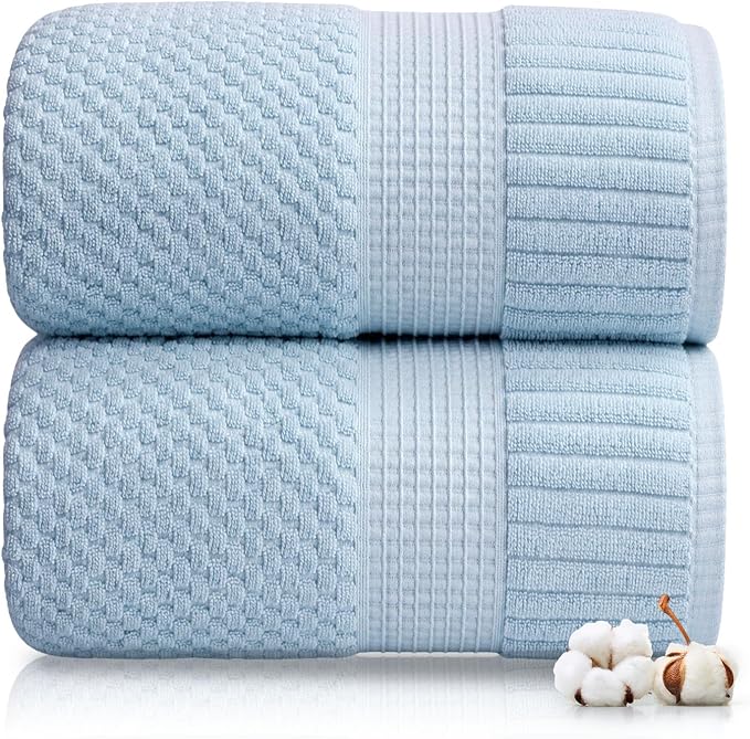 2 Pack Oversized Bath Towels 100% Cotton | Blue Towels | Oeko‑TEX Standard 100 | Soft & Absorbent, Quick‑Dry | Trinity Collection - Chambray Blue