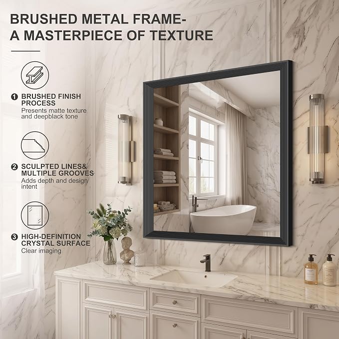 DESBING 36"x36" Black Bathroom Mirrors for Over Sink | 3MM Tempered Glass, Metal Frame, Rectangle Vanity Wall Mirror for Bathroom, Living Room, Bedroom, Horizontally or Vertically