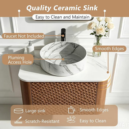72 Inch Double Vanity with Sink Set, Floating Bathroom Sink Cabinet with Sintered Stone Top&Solid Wood Hammered Frame, Double Bathroom Vanities w/Soft-Close Drawers&1 Side Open Cube