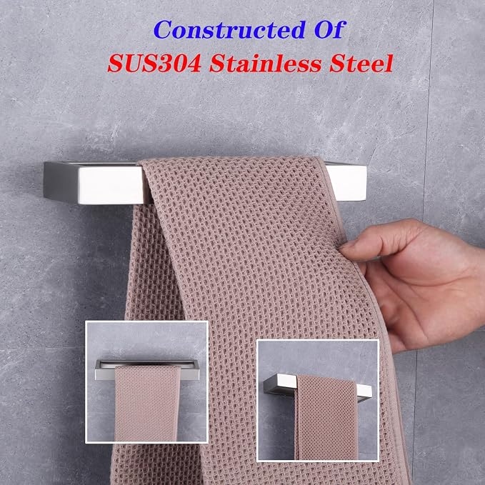 GERZWY Bath Towel Holder SUS304 Stainless Steel Towel Hanger Towel Ring for Bathroom Lavatory Wall Mount Contemporary Style, Brushed Finish HG1706-LS