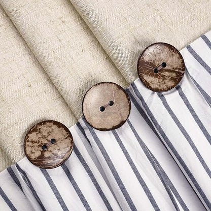 DOSLY IDÉES Farmhouse Shower Curtain, Beige and Blue Stripe, Button Curtain, Linen and Cotton Woven Fabric, Rustic Charm Country Chic Style, 72x72 in