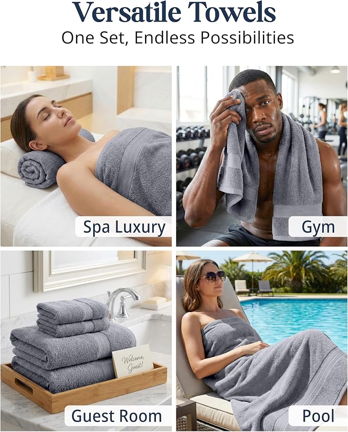 LANE LINEN Towel Set for Bathroom 16 Piece Soft Absorbent - Cool Grey | Towels And Washcloths Sets - Oversized & Roomy, Lightweight & Breathable, Fade-Resistant Color, Classic Terry Weave