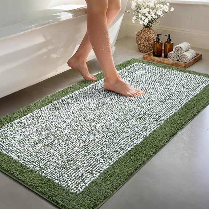 60x24 Long Bathroom Rugs Washable Non Slip, Matcha Green Bath Mat for Bathroom Floor Tub, Soft Absorbent Quick Dry Mats for Shower,Bathtub,Home Decor