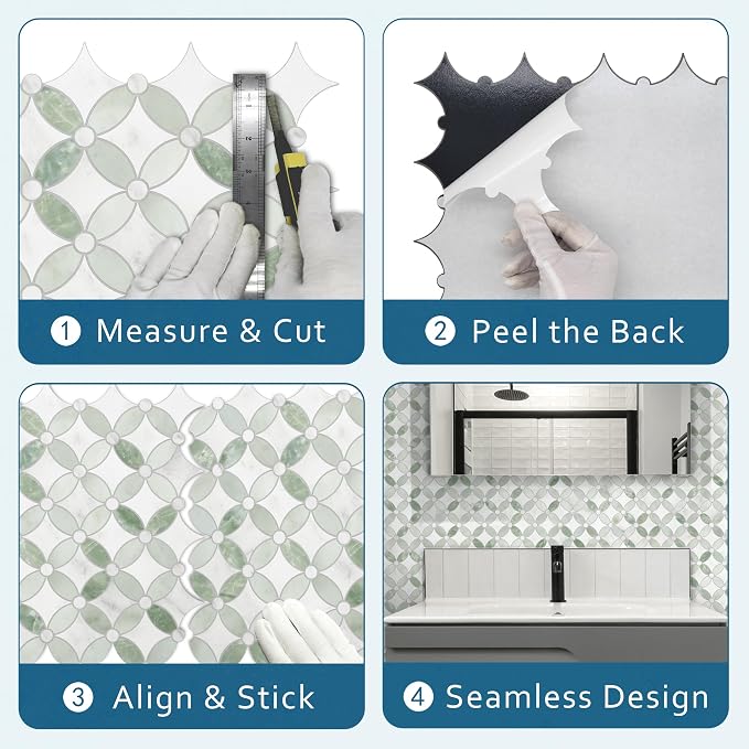 10-Sheet Peel and Stick Backsplash Coin Waterjet Tile, 11.2" x 11.2" Green Marble Looks Self Adhesive Wall Tile Stick on Backsplash for Kitchen, Bathroom, Fireplace, Shower