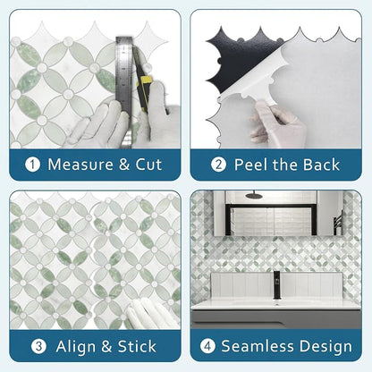 10-Sheet Peel and Stick Backsplash Coin Waterjet Tile, 11.2" x 11.2" Green Marble Looks Self Adhesive Wall Tile Stick on Backsplash for Kitchen, Bathroom, Fireplace, Shower