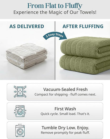 Casa Platino 100% Cotton Bath Towels Pack of 4 (30"x60") - Ring Spun Mercerized Cotton Bathroom Towel Set - Quick Dry, Soft & Absorbent Large Bath Towels - Holds Well After Multiple Washes - Oil Green