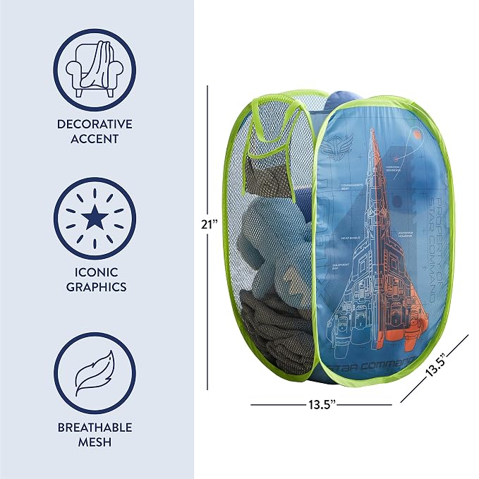 Idea Nuova Pixar Lightyear Pop Up Hamper with Durable Carry Handles, 21'' H x 13.5'' W X 13.5'' L