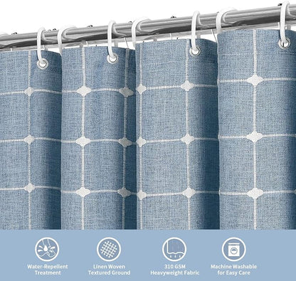 MitoVilla Blue Boho Shower Curtains for Modern Farmhouse Bathroom Decor, Vintage Country Thick Polyester Linen Fabric Shower Curtain, Rustic Tassel Cloth Shower Curtain, 72 x 72
