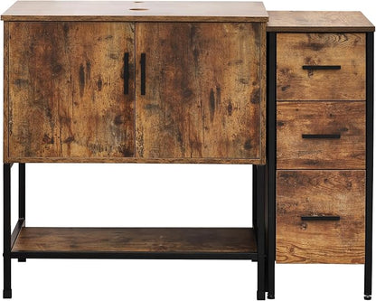 UEV 42" Rustic Brwon Bathroom Vanity with Sink Combo,Industrial Iron Frame Bathroom Cabinet Sets with 3 Drawers Side Cabinet(Without Sink Combo)