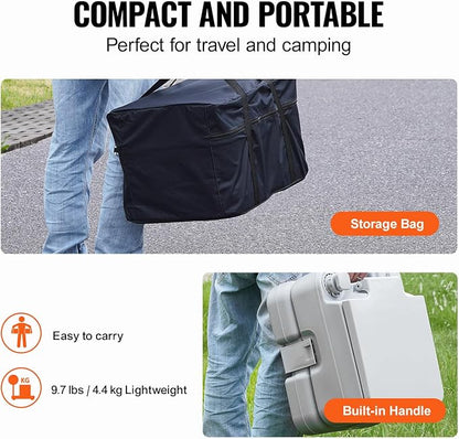 VEVOR Portable Toilet for Camping, Porta Potty with 3.2 Gal Waste Tank & 3.2 Gal Flush Tank, Push-Button Pressurized Flush Commode with Level Indicator, Travel Toilet for Adults Kids Camping Car Trips
