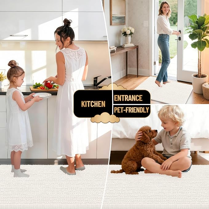 OLANLY Thick Chenille Bathroom Rugs 30x20, Soft Absorbent Bath Mat, Ivory | Bath Rugs, Rubber Backing, Machine Wash Dry, Bath Mats for Bathroom Floor, Tub and Shower, Home Decor Accessories