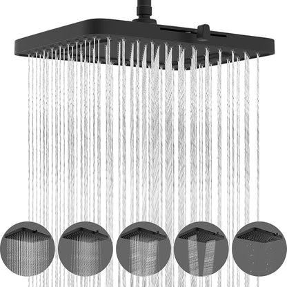 Hibbent cUPC Certified 5 Spray Modes Shower Head, 13'' High Pressure Large Rainfall Shower Head, High Flow Waterfall Bathroom Fixed Showerheads, Adjustable Swivel Ball Joint, Matte Black