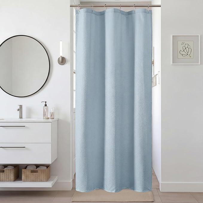 Stall Shower Curtain 36 x 72 Inch, Textured Soft Fabric Waffle Narrow Size Modern Shower Small Curtain for Bathroom Hotel, Machine Washable, Water Resistant, Glacier Blue, 36Wx72L Inches
