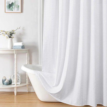 Aiyufeng Moga White Shower Curtain, Embossed Textured Fabric Shower Curtain for Bathroom - Soft Cloth & Hotel Spa Luxury, Water Repellent, Machine Washable, 72X72, White