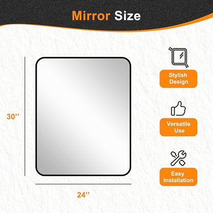 Bathroom Vanity Mirror, Black Framed Mirror for Over Sink, 30x24 | HD glass, distortion-free for makeup and grooming, Sturdy frame, all mounting hardware, hangs horizontal or vertical