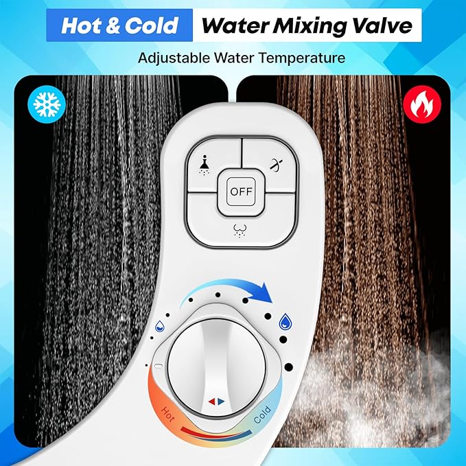 Bidet Attachment for Toilet,Hot and Cold Water Ultra-Thin Non-Electric Bidet, Dual Self-Cleaning Nozzles, Adjustable Water Pressure, Knob Control for Water Flow & On/Off, Fits Most Standard Toilets