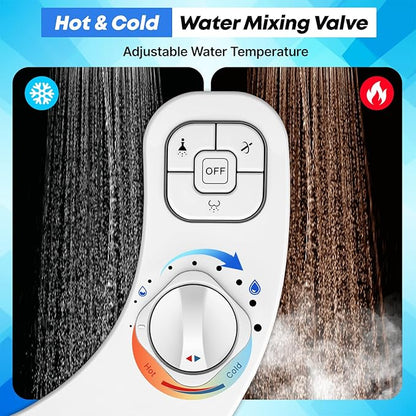 Bidet Attachment for Toilet,Hot and Cold Water Ultra-Thin Non-Electric Bidet, Dual Self-Cleaning Nozzles, Adjustable Water Pressure, Knob Control for Water Flow & On/Off, Fits Most Standard Toilets