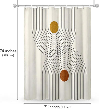 Americanflat 71x74 Boho Shower Curtain - Water-Resistant Long Shower Curtain with Durable Metal Grommets and 12 Hooks - 100% Polyester - Black, Mustard Yellow, Terracotta and Beige