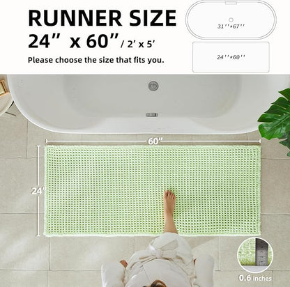 TYUU Waffle Runner Rug Bathroom, Long Boho Bath Mat, 60x24 Pale Green | Super Absorbent Quick Dry Bath Rug, Non-Slip Backing, Soft Waffle Washable Farmhouse Bathroom Mats, Tub, Shower & Home Decor