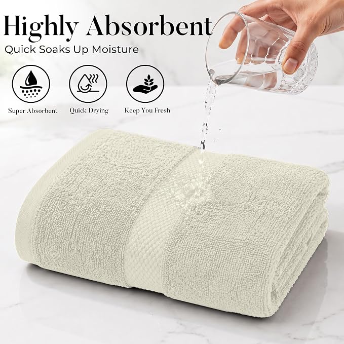 DAN RIVER 600 GSM Cotton Large Bath Towels Set of 4, 27 x 54 Inches, Ivory | Larger & Lighter Weight Towels for Bathroom - Highly Absorbent & Quick Dry 100% Cotton Bath Towel Set for Home, Spa & Hotel