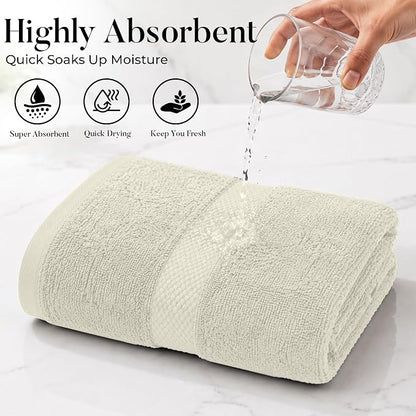 DAN RIVER 600 GSM Cotton Large Bath Towels Set of 4, 27 x 54 Inches, Ivory | Larger & Lighter Weight Towels for Bathroom - Highly Absorbent & Quick Dry 100% Cotton Bath Towel Set for Home, Spa & Hotel