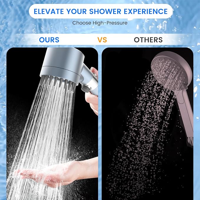 Filtered Shower Head with Handheld,High Pressure Shower Heads with Filters | ON/OFF Switch,4 Spray,Built-in Power Wash,Detachable Showerhead,Silicone Massage Brush,Blue,Water Softener