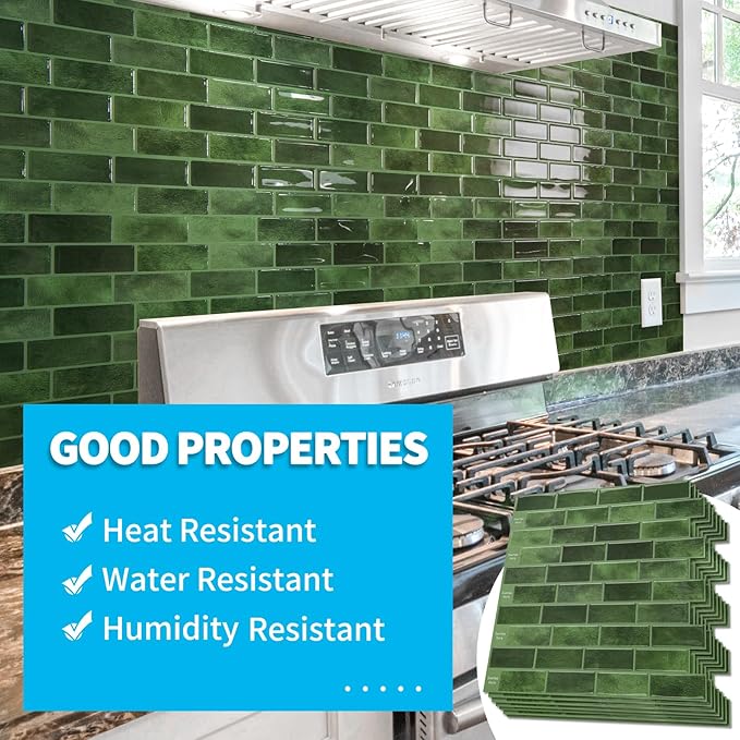Art3d 10-Pack Marble Tile Peel and Stick Backsplash, 12 x 12 in, Jade Green | Strong Adhesion, Lightweight, Cuttable, Waterproof, Fadeless, Crack Resistant, for Kitchen, Bedroom, Ideal for Recently Moved