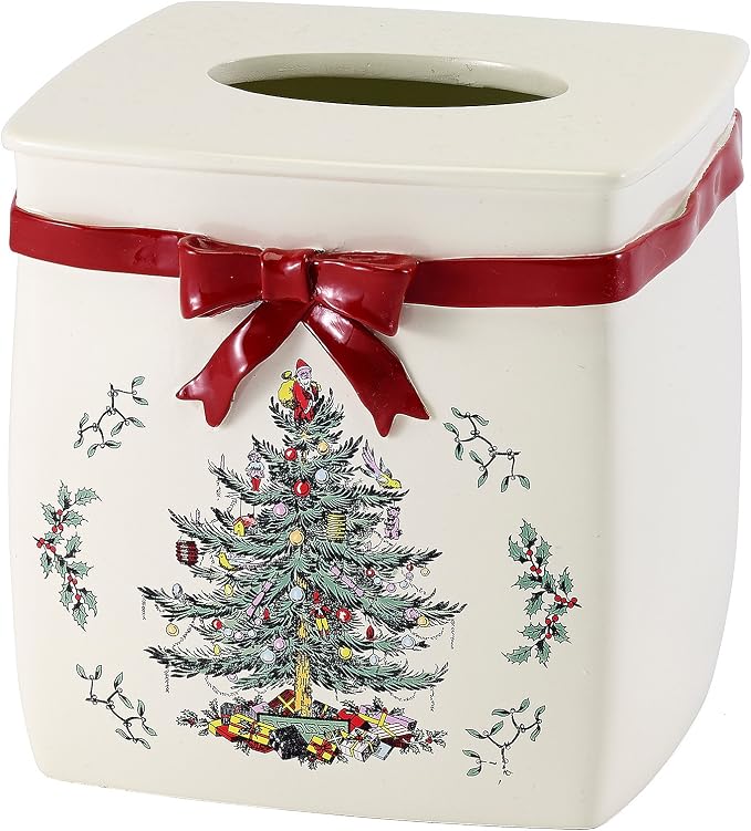 Spode - Tissue Box Cover, Countertop Accessories, Holiday Home Decor (Spode Christmas Tree Collection)
