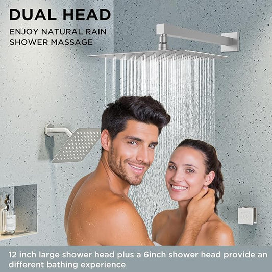 Shower Systems with 4 Body Spray Jets, STARBATH 4 Way 12+6" Rainfall Shower Head with Handheld Combo, Wall Mounted Shower Jets System in Wall Shower Faucet Sets Complete, Brushed Nickel