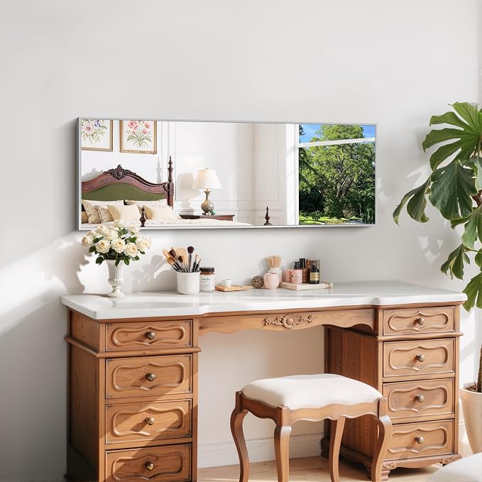 COFENY Silver Bathroom Mirror for Wall, 16x48 Inch Rectangle Mirror with Metal Frame, Modern Vanity Mirrors for Bathroom Living Room, Entryway Hangs Horizontal or Vertical