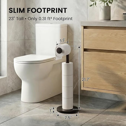 Cesun Free Standing Toilet Paper Holder Stand with Weighted Base, Black | SUS304 Rustproof Steel | Thick Non-Slip Base | Swivel Pivot Design | Slim Footprint | Holds 5 Rolls