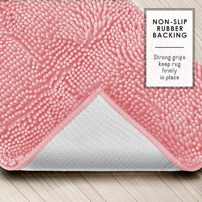 Hearth & Harbor Bathroom Rugs, Chenille Bath Mat - Machine Washable Bath Mats for Bathroom Non-Slip Backing Rubber, Quick Dry Bathroom Mat, 17 x 24 - Pink