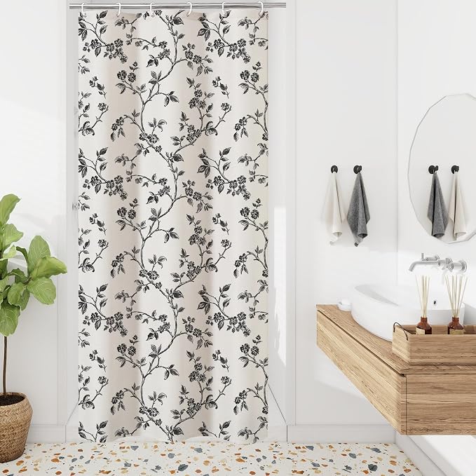 MitoVilla Small Stall Cotton Floral Shower Curtain for Bathroom,36 x 72 | Narrow Half BoHo Cottagecore Spring Shower Curtains, Modern Farmhouse Country Plant Leaves Bathroom Décor, 36 x 72