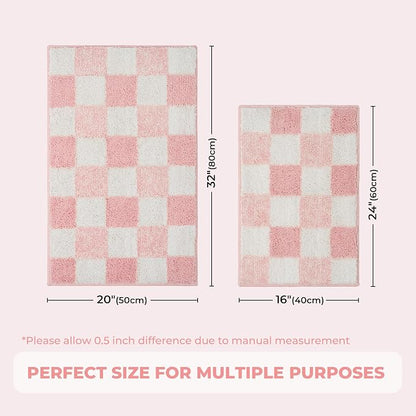 GRANNY SAYS Checkered Pink Bathroom Rug, 24" x 16", Cute Bath Mat | Soft Microfiber Bath Décor Rug, Absorbent, Machine Washable, Non slip TPR Backing, Fun bathroom rugs for Kid, Girl, Teen