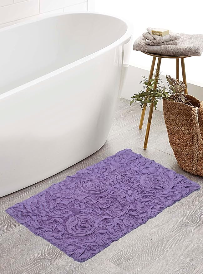 Home Weavers Bell Flower Collection 100% Cotton Tufted Bath Rugs, Extra Soft and Absorbent Bath Rugs, Non-Slip Bath Mats, Machine Washable, Bath Mats for Bathroom Floor, 21"x34" Rectangle, Purple