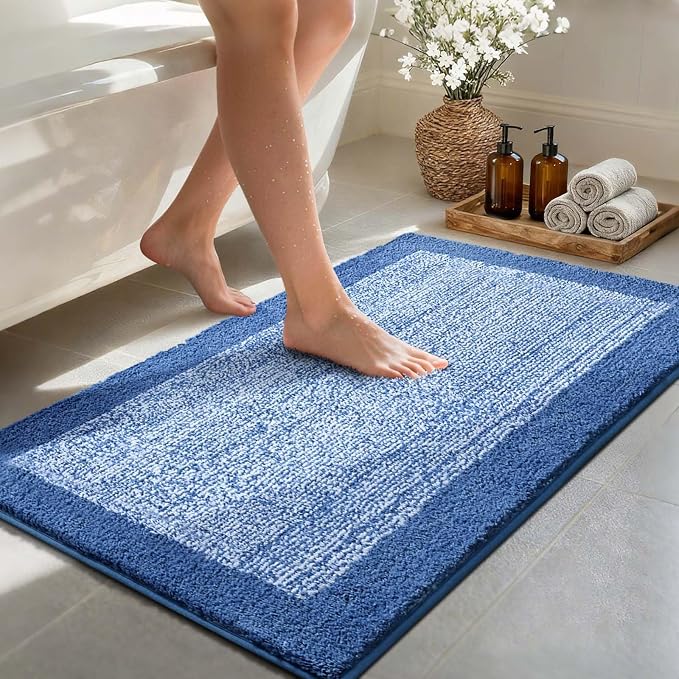 48x24 Long Bathroom Rugs Washable Non Slip, Blue Bath Mat for Bathroom Floor Tub, Soft Absorbent Quick Dry Mats for Shower,Bathtub,Home Decor
