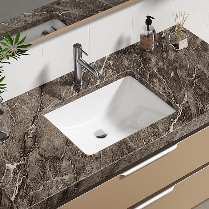 Enbol Undermount Bathroom Sink White Rectangular Ceramic Sink for Bathroom with Overflow, Interior Bowl Size 18.3" x 13.3" ECU1813
