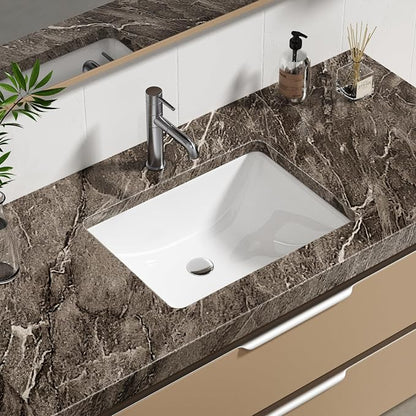 Enbol Undermount Bathroom Sink White Rectangular Ceramic Sink for Bathroom with Overflow, Interior Bowl Size 18.3" x 13.3" ECU1813