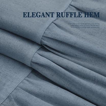 Farmhouse Shower Curtain Ruffle Linen Flax Blue Grey 72" W x 72" L | Linen Fabric, Farmhouse Boho, Bottom Ruffle, Rustic, Country, Natural Look, Washable, Shower Curtain for Bathroom Bathtub