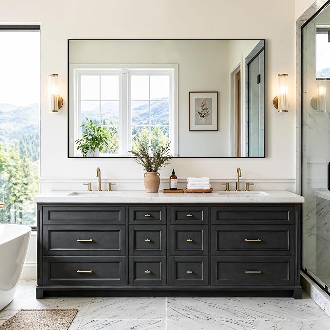 Bathroom Vanity Mirror for Over Sink, 60x36 Inch Matte Black Mirror | Shatterproof Tempered Glass, Anti-Rust Metal Frame, Rectangle Wall Mirrors for Bedroom, Living Room & Entryway