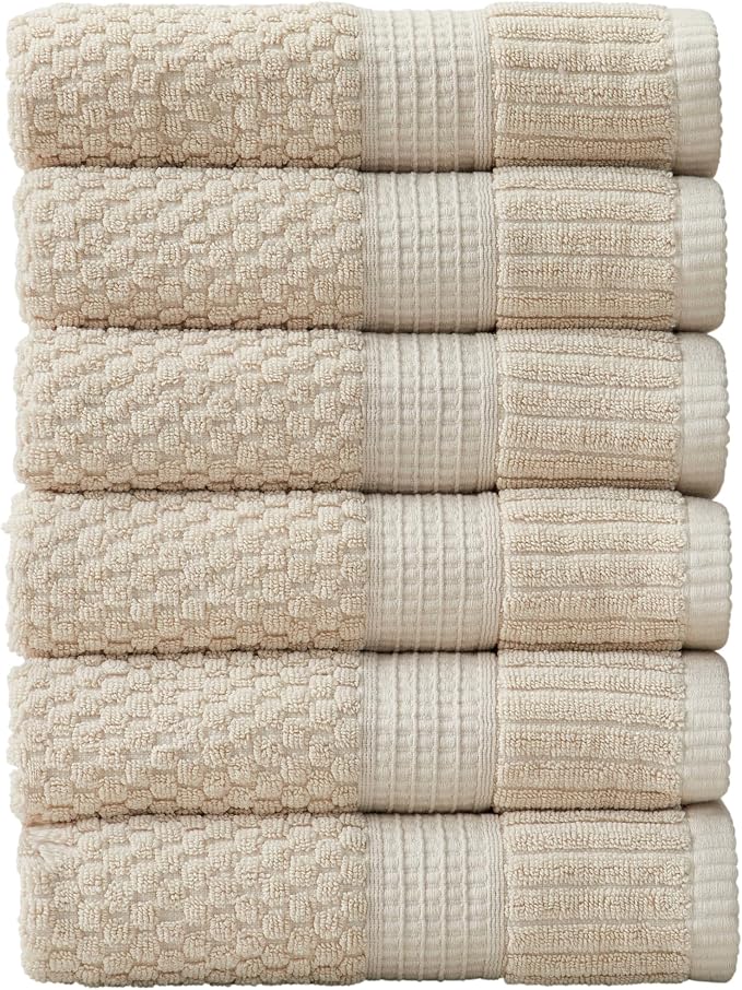 6 Pack 100% Cotton Hand Towels | Beige Towels | Oeko‑TEX Standard 100 | Soft & Absorbent, Quick‑Dry | Trinity Collection - Sand