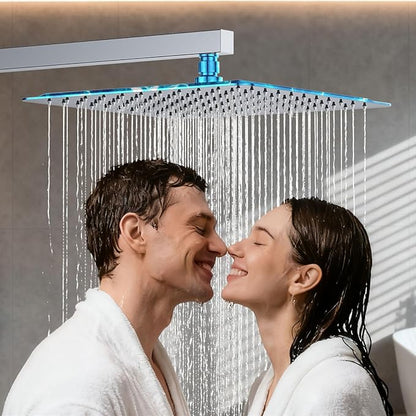 Shower System Modern Rain Brass Faucet Set With Valve and Diverter Shower Mixer With Handheld High Pressure Square Rainfall Shower Valve (12'' Wall Mount, Chrome Polished)