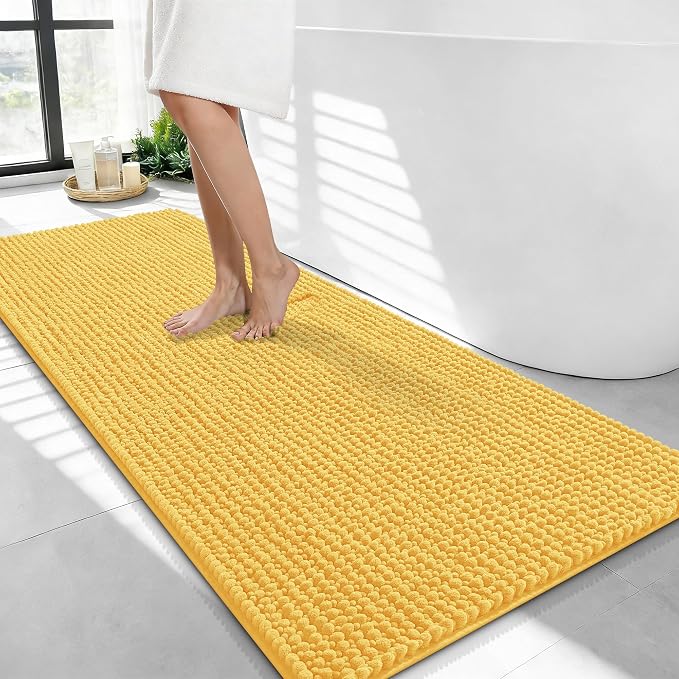OLANLY Thick Chenille Bathroom Runner Rugs Mats 44x24, Yellow | Soft Absorbent Bath Rugs, Rubber Backing, Machine Wash Dry, Bath Mats for Bathroom, Tub and Shower, Home Decor Accessories