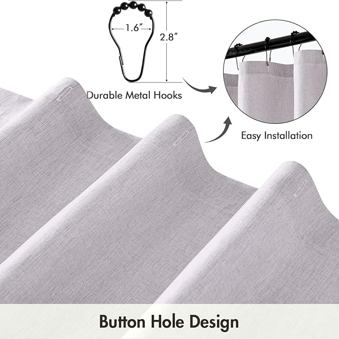 ANRODUO Lavender Linen Textured Fabric Shower Curtain Set - W72xL72 | Farmhouse Shower Curtain with 12 Metal Hooks, Waterproof Heavy Duty, Button Hole Design, Machine Washable for Bathroom